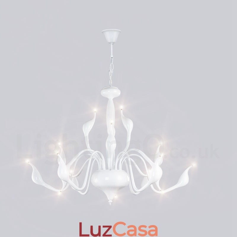 Lustre de metal galvanizado moderno contemporâneo branco de 15 luzes