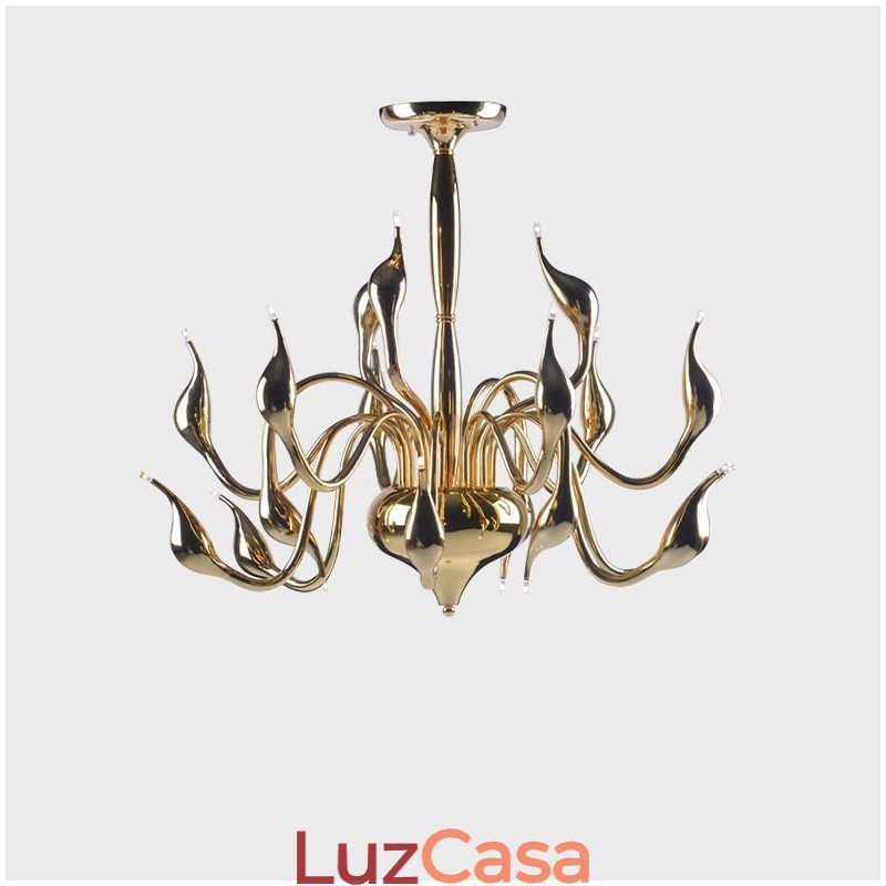 Lustre de metal galvanizado contemporâneo moderno dourado de 15 luzes