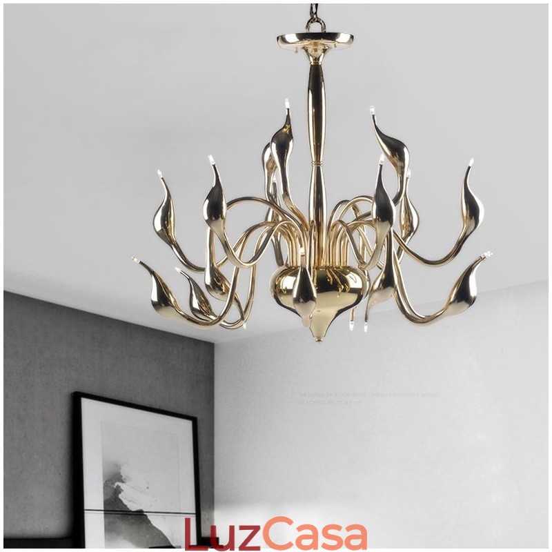 Lustre de metal galvanizado contemporâneo moderno dourado de 15 luzes