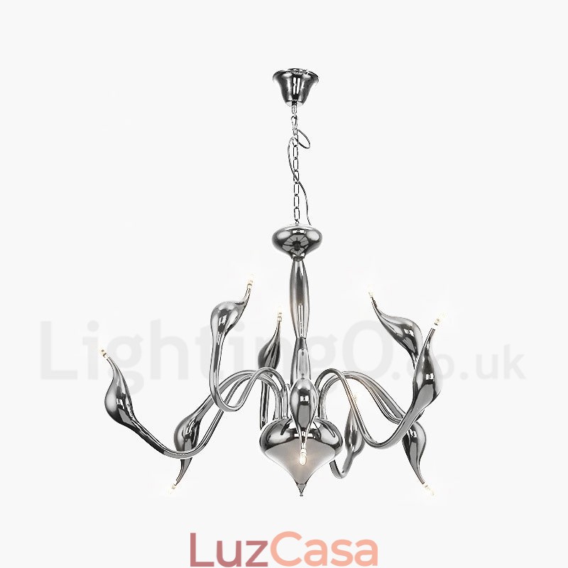 Lustre de metal galvanizado moderno e contemporâneo cromado dourado de 9 luzes