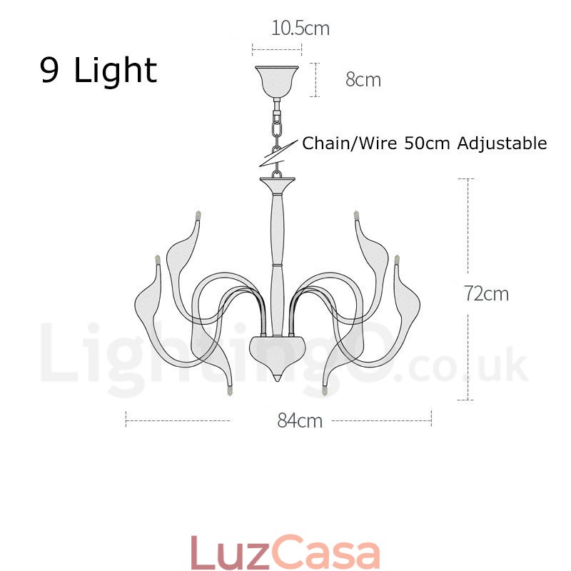 Lustre de metal galvanizado moderno e contemporâneo cromado dourado de 9 luzes