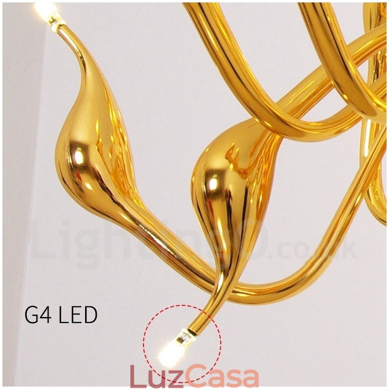 Lustre de metal galvanizado moderno e contemporâneo cromado dourado de 9 luzes