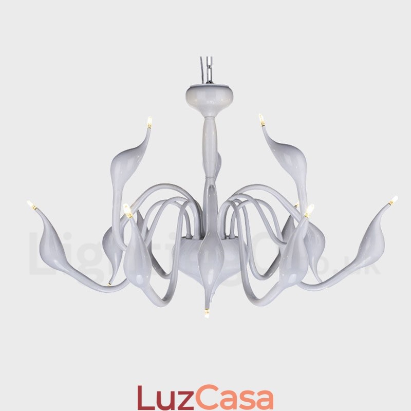 Lustre pendente moderno de metal branco cisne de 12 luzes