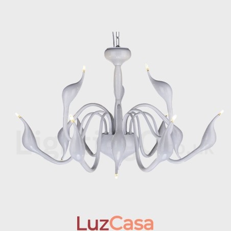 Lustre pendente moderno de metal branco cisne de 12 luzes Lustre pendente moderno de metal branco cisne de 12 luzes