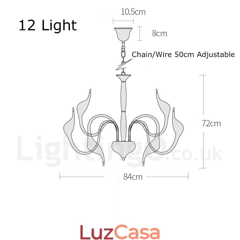 Lustre pendente moderno de metal branco cisne de 12 luzes