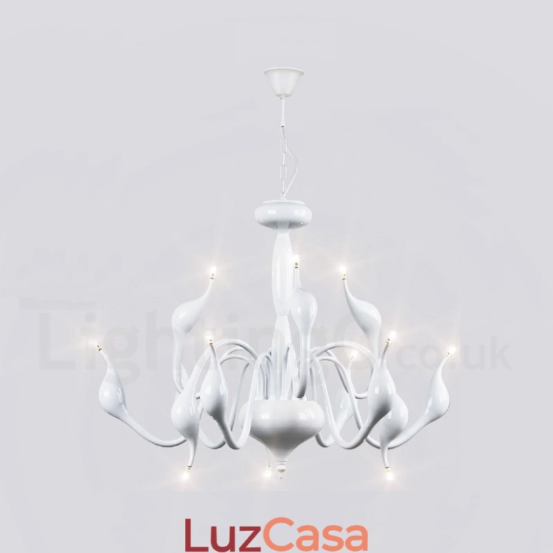 Lustre pendente moderno de metal branco cisne de 12 luzes