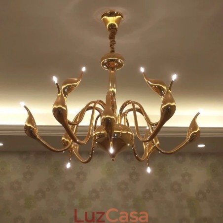 Lustre pendente moderno de metal cisne dourado com 12 luzes Lustre pendente moderno de metal cisne dourado com 12 luzes