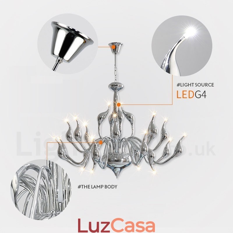 18 luzes de aço inoxidável pós-moderno cisne lustre luz g4 cromado acabamento