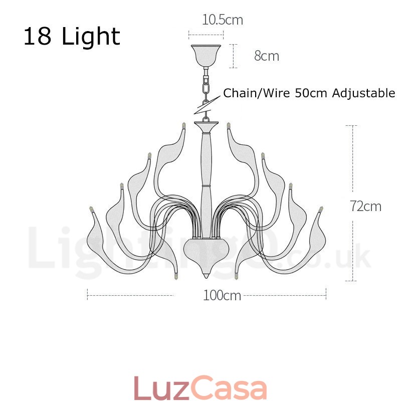 18 luzes de aço inoxidável pós moderno cisne lustre luz g4 preto acabado