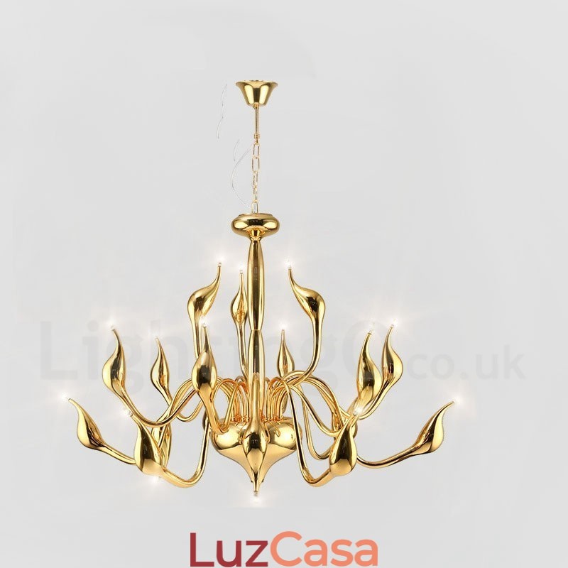18 luzes de aço inoxidável pós moderno cisne lustre luz g4 ouro acabamento