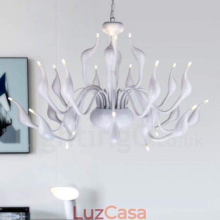 Lustre moderno de cisne com 24 luzes G4, revestimento branco Lustre moderno de cisne com 24 luzes G4, revestimento branco