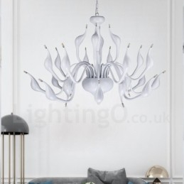 Lustre moderno de cisne com 24 luzes G4, revestimento branco