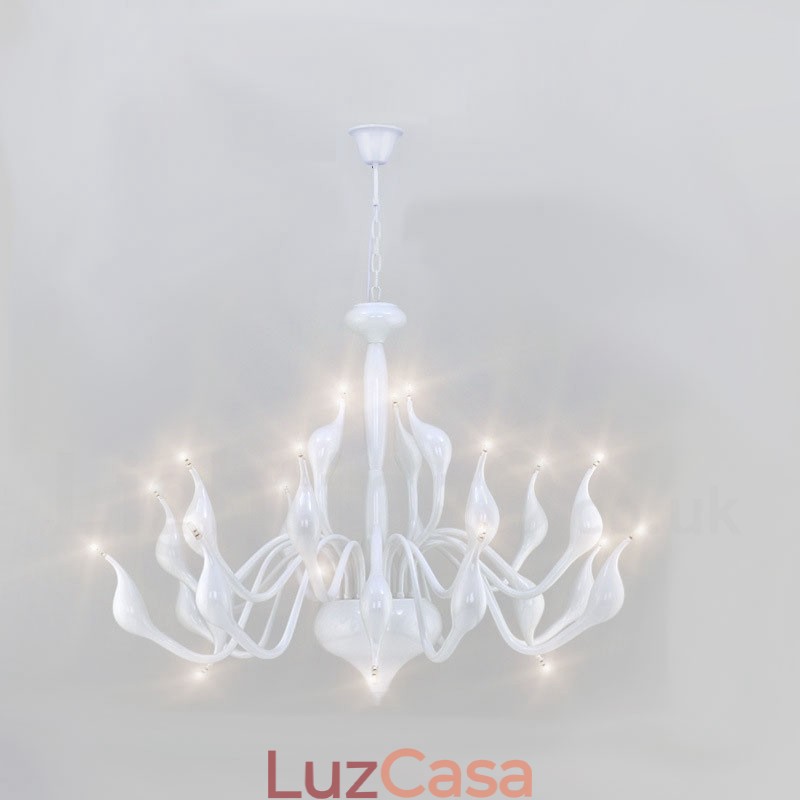 Lustre moderno de cisne com 24 luzes G4, revestimento branco