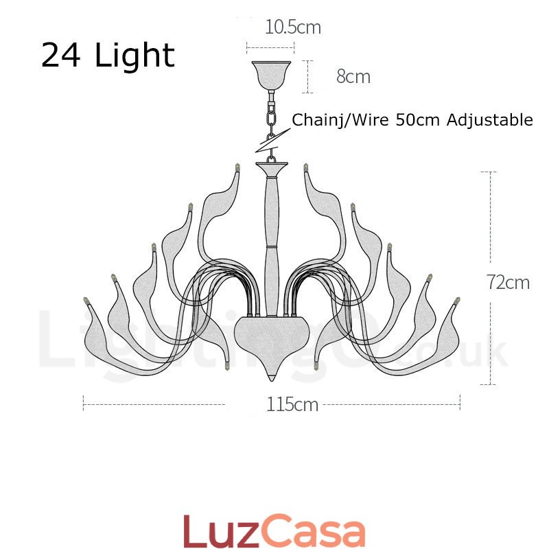 Lustre moderno de cisne com 24 luzes G4 banhado a ouro