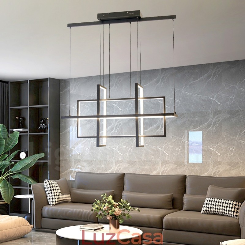Luminária pendente regulável com design moderno e quatro retângulos