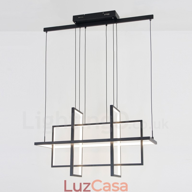Luminária pendente regulável com design moderno e quatro retângulos