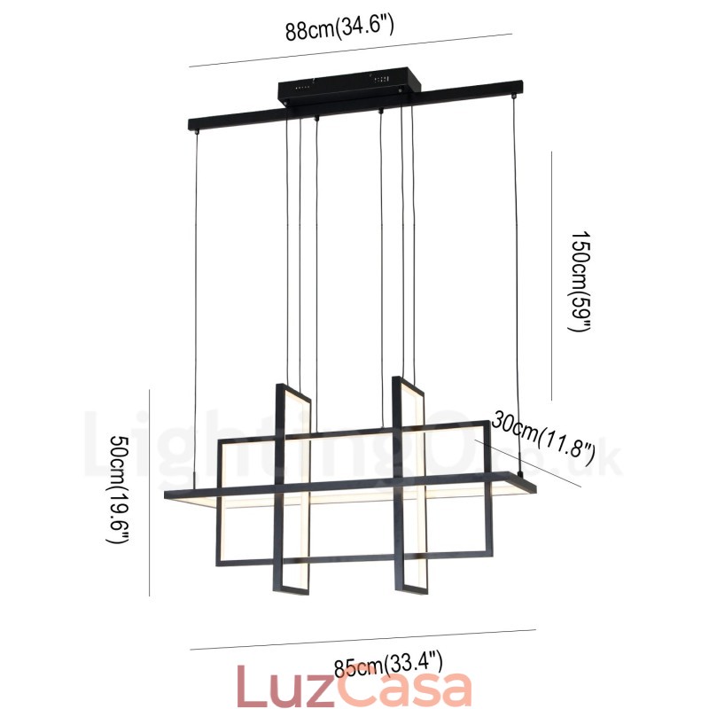 Luminária pendente regulável com design moderno e quatro retângulos