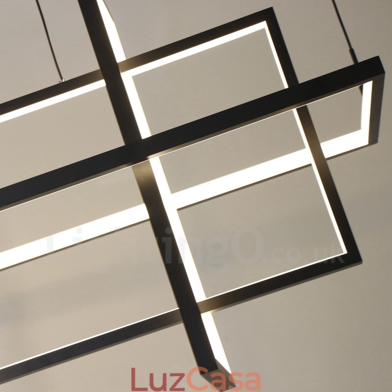 Luminária pendente regulável com design moderno e quatro retângulos