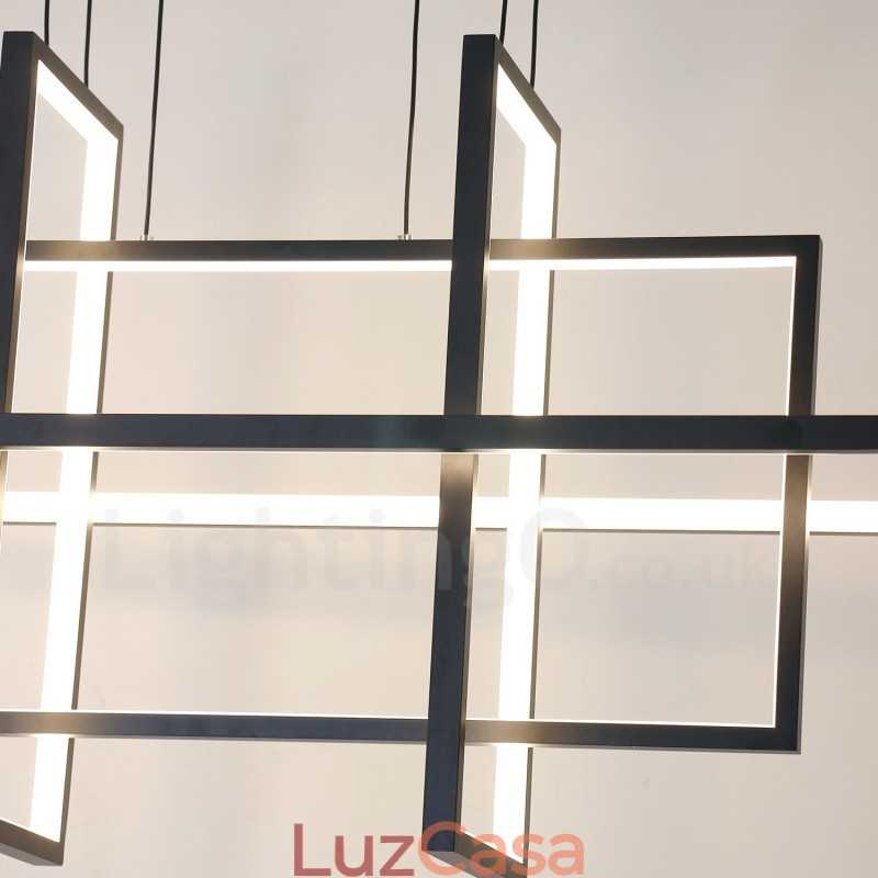 Luminária pendente regulável com design moderno e quatro retângulos