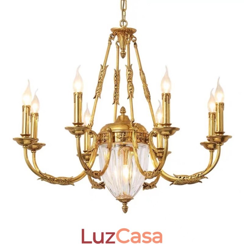 Lustre de cristal francês de luxo todo em cobre, luminária de jantar, lustre