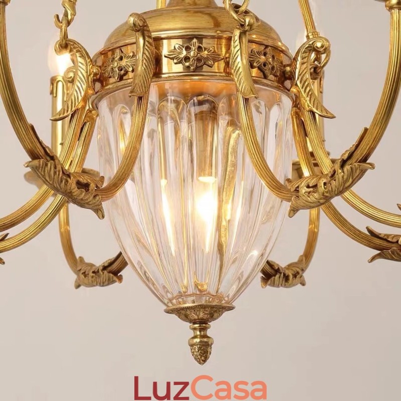 Lustre de cristal francês de luxo todo em cobre, luminária de jantar, lustre