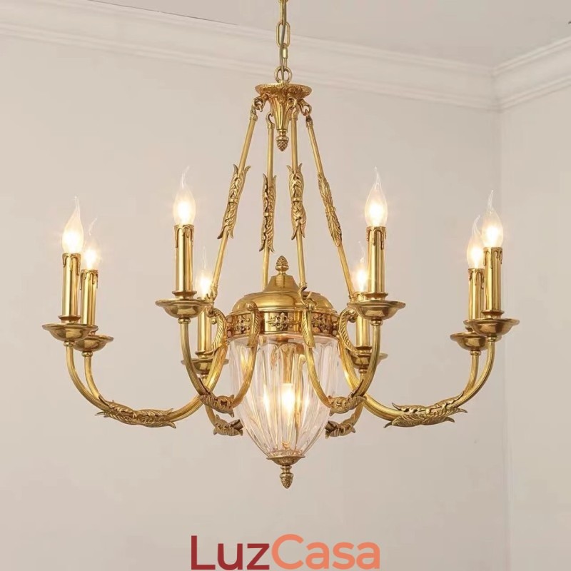 Lustre de cristal francês de luxo todo em cobre, luminária de jantar, lustre