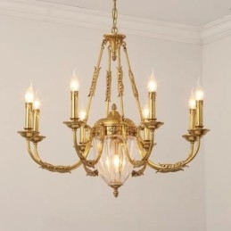 Lustre de cristal francês de luxo todo em cobre, luminária de jantar, lustre