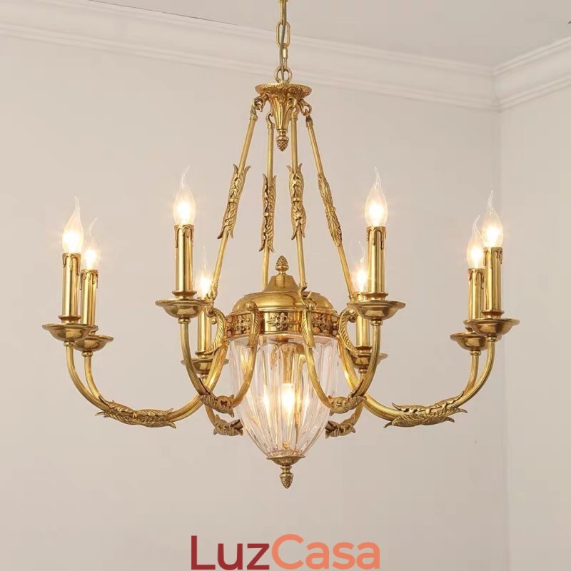 Lustre de cristal francês de luxo todo em cobre, luminária de jantar, lustre
