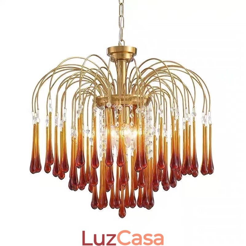 Luminária de lustre de vidro tipo gota d'água