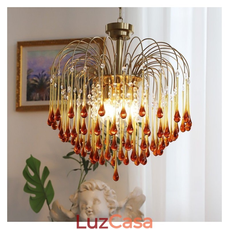 Luminária de lustre de vidro tipo gota d'água