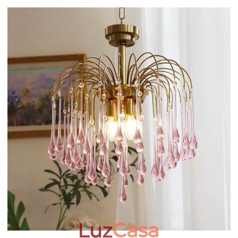 Luminária de lustre de vidro tipo gota d'água