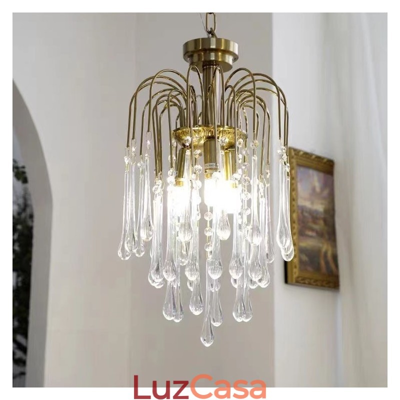 Luminária de lustre de vidro tipo gota d'água