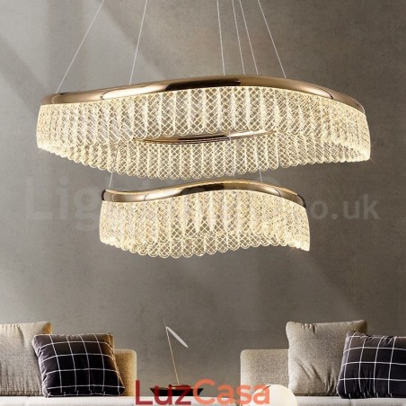 Luminária pendente de cristal quadrado 1 2 anéis K9 cristal luminária de teto interno Luminária pendente de cristal quadrado 1 2 anéis K9 cristal luminária de teto interno