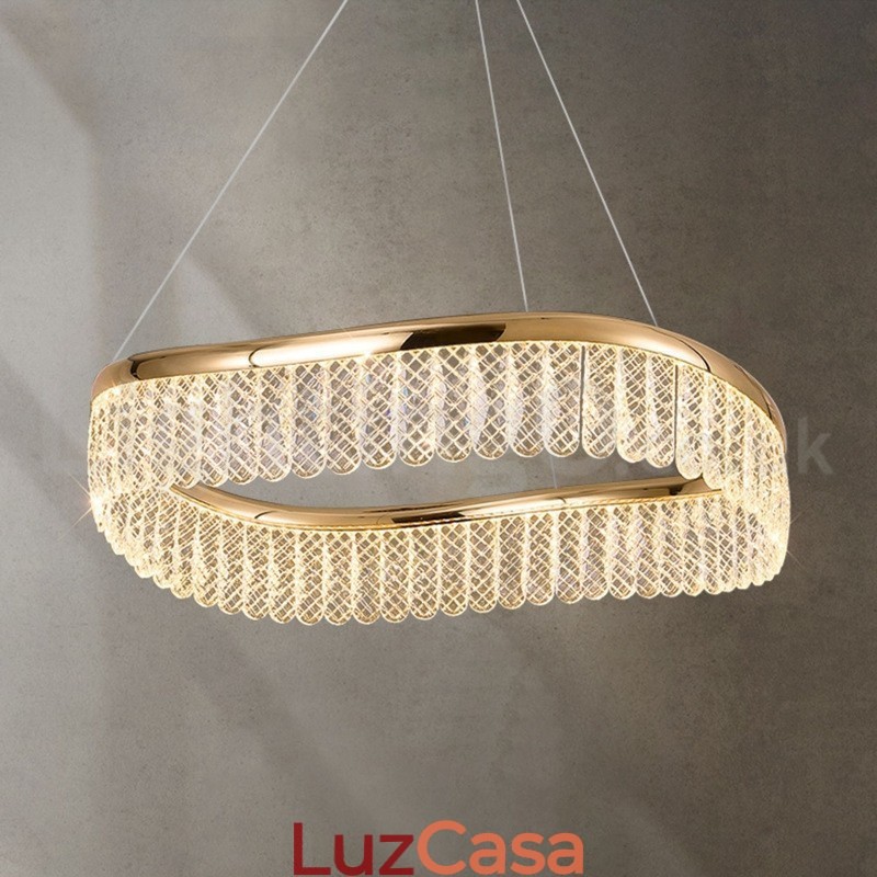 Luminária pendente de cristal quadrado 1 2 anéis K9 cristal luminária de teto interno