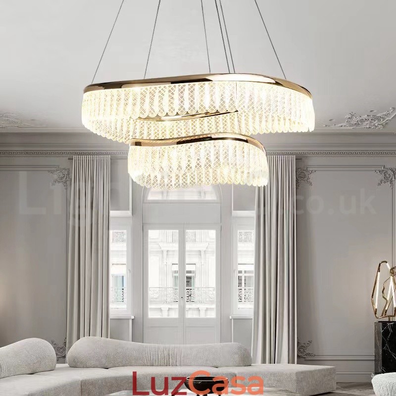 Luminária pendente de cristal quadrado 1 2 anéis K9 cristal luminária de teto interno