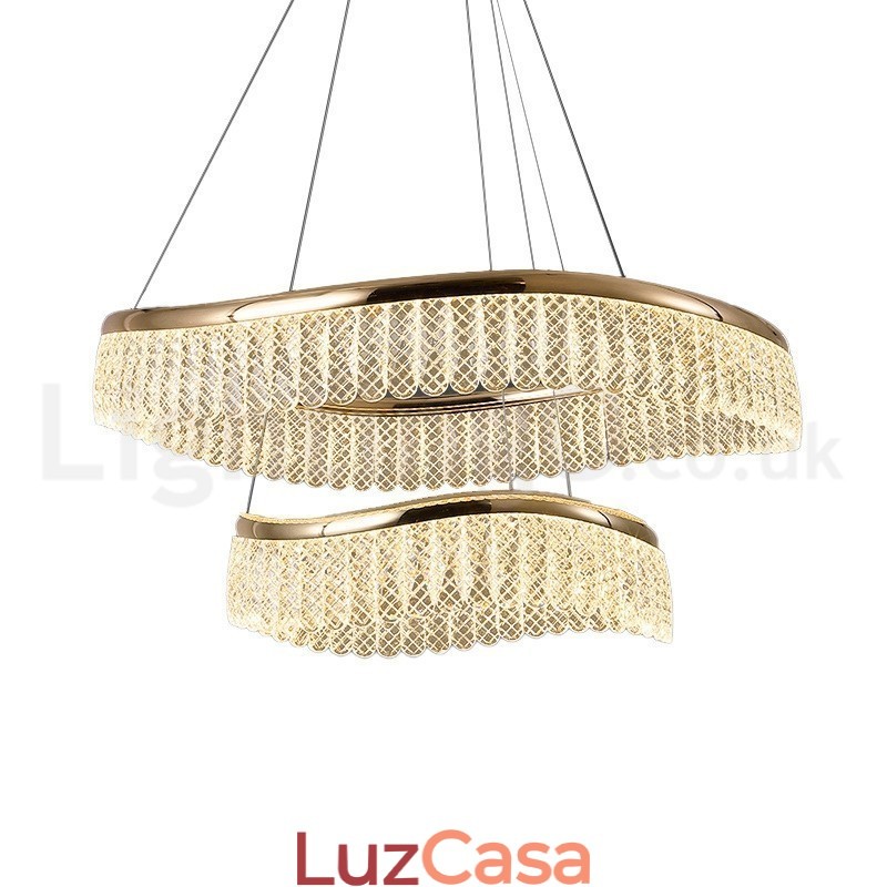 Luminária pendente de cristal quadrado 1 2 anéis K9 cristal luminária de teto interno