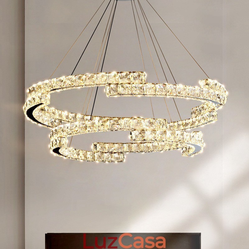 Luminária pendente de cristal redonda de luxo K9 para teto interno