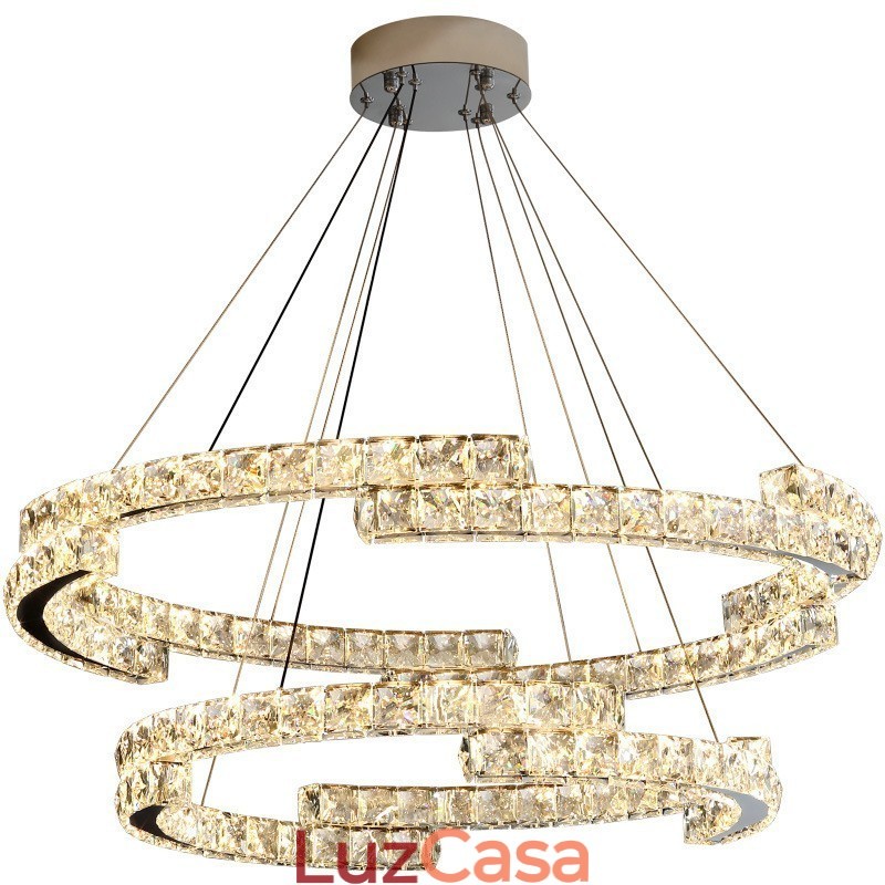 Luminária pendente de cristal redonda de luxo K9 para teto interno