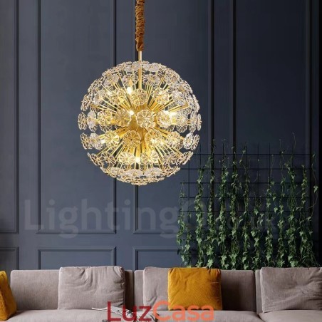 Luminária pendente nórdica esférica de cristal dente-de-leão em latão Luminária pendente nórdica esférica de cristal dente-de-leão em latão