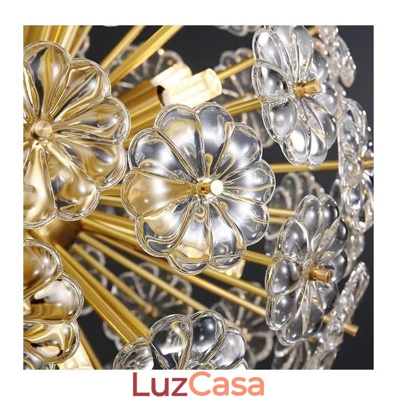 Luminária pendente nórdica esférica de cristal dente-de-leão em latão