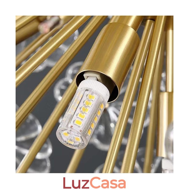 Luminária pendente nórdica esférica de cristal dente-de-leão em latão