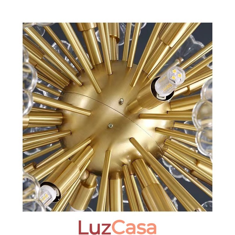 Luminária pendente nórdica esférica de cristal dente-de-leão em latão