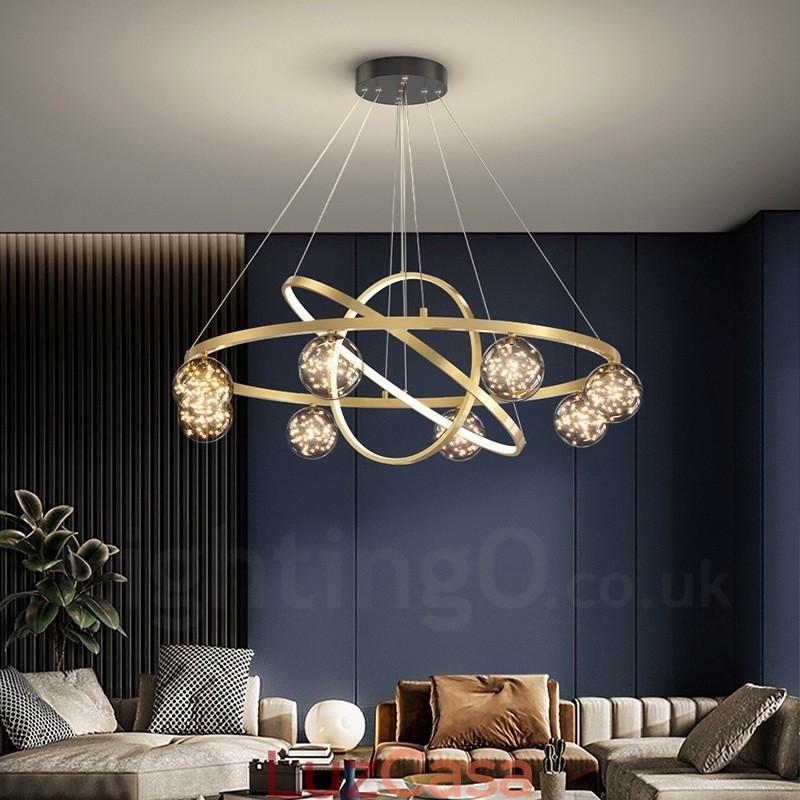 Luminária pendente nórdica moderna dourada circular