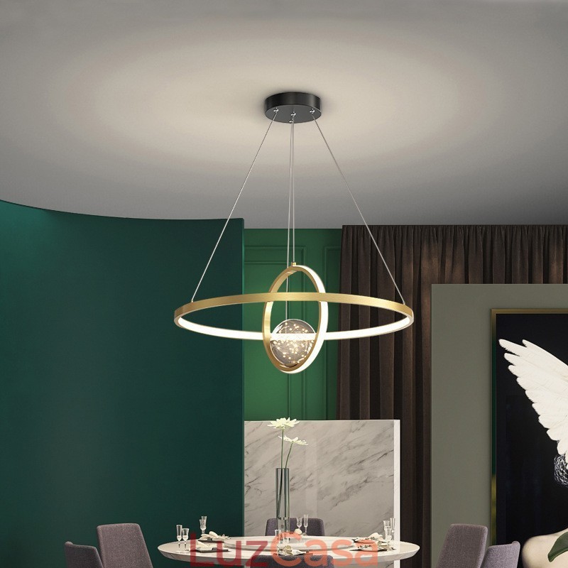 Luminária pendente nórdica moderna dourada circular
