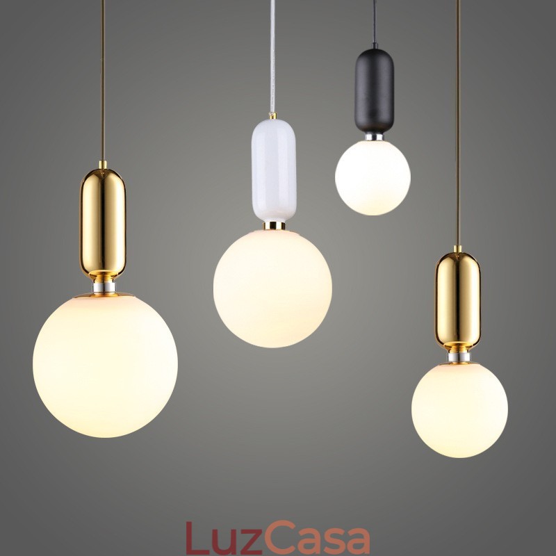 Luminária pendente moderna contemporânea com cúpula de vidro