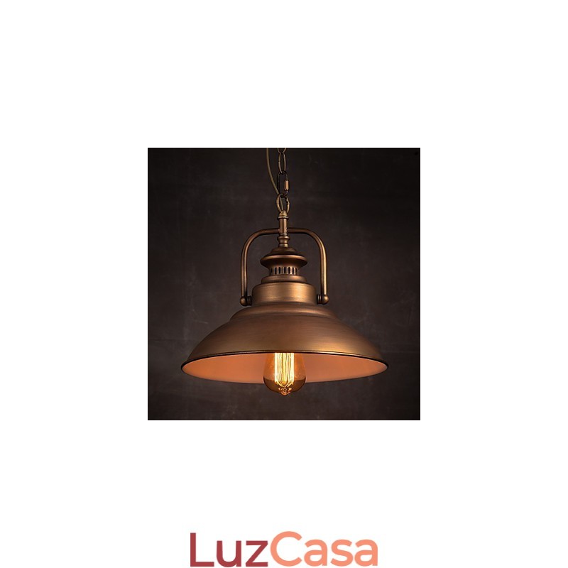 Luminária pendente retrô com cúpula de metal em estilo de fábrica antiga