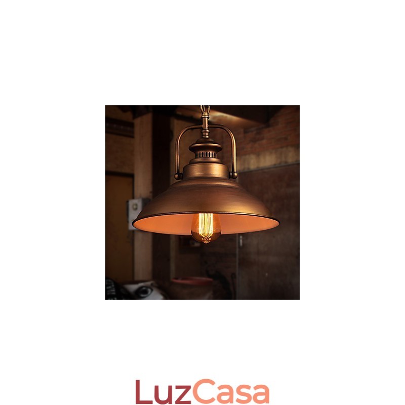 Luminária pendente retrô com cúpula de metal em estilo de fábrica antiga