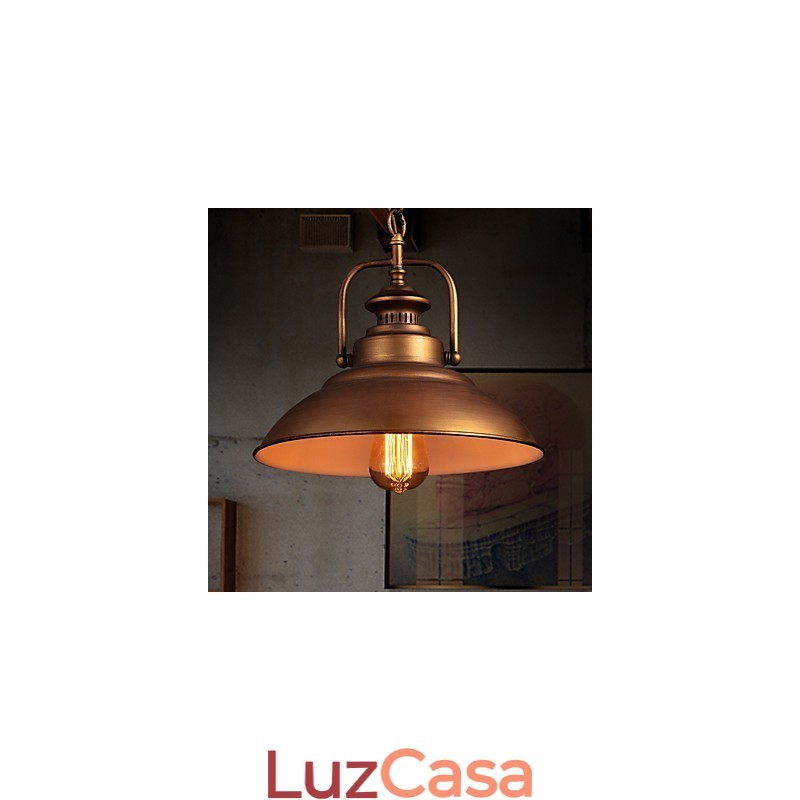 Luminária pendente retrô com cúpula de metal em estilo de fábrica antiga