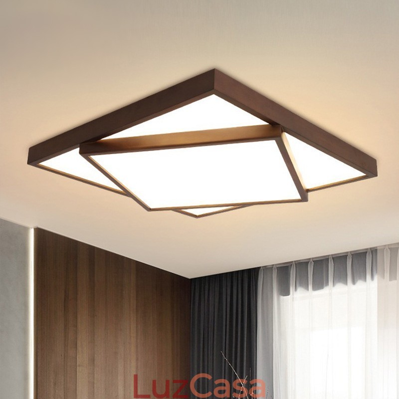 Duas camadas quadradas de madeira de nogueira preta moderna contemporânea estilo nórdico montagem embutida luz de teto de madeira também pode ser usada como luz de parede
