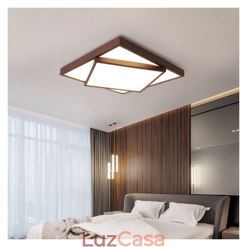 Duas camadas quadradas de madeira de nogueira preta moderna contemporânea estilo nórdico montagem embutida luz de teto de madeira também pode ser usada como luz de parede